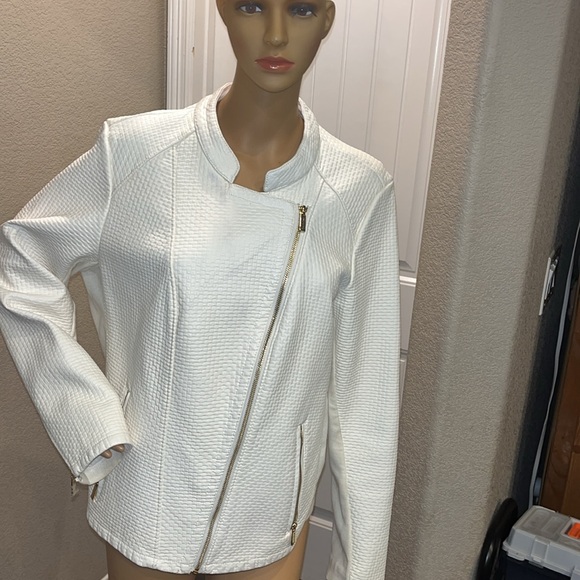 CALVIN KLEIN WHITE LEATHER JACKET SZ XL - Picture 2 of 14